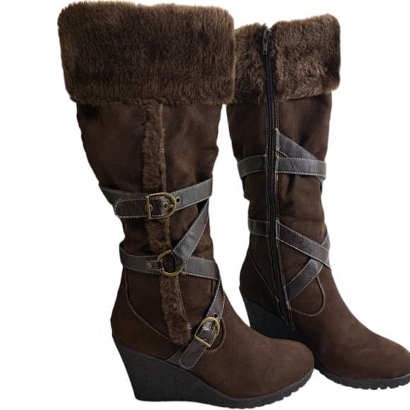 Canyon River Blues Suede Fur Lined Knee High Winter Women's Brown Boots 8 1/2 - Picture 4 of 16